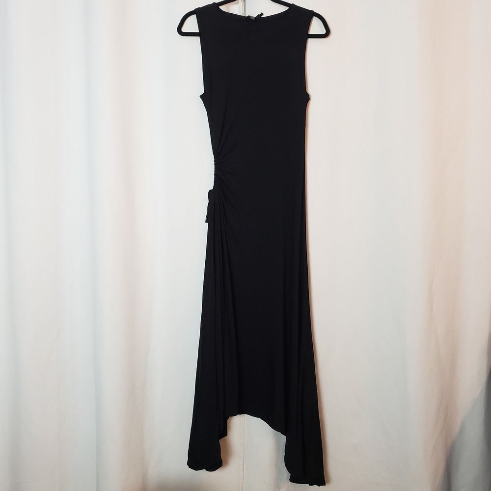 Ted Baker Giulia Black Ruched Asymmetrical Hem Midi Dress Size 2 Small - Picture 6 of 9